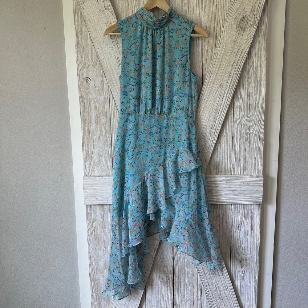 CeCe Assymetrical Floral High Neck Dress